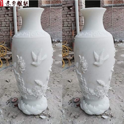 欧式汉白玉石雕花瓶 室内外雕刻装饰 牡丹花瓶石雕工艺品厂家定制